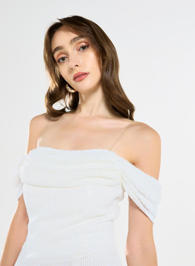 House of Moda Women Draped Sequin Midi Dress - Image 4